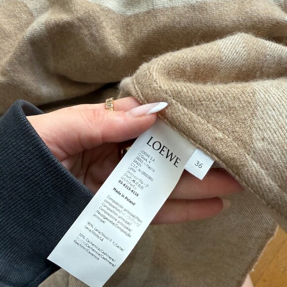 Loewe Cape Blanket Shawl Fringe In Neutral Cashmere Wool With Belt Sz 36 - Picture 4 of 12